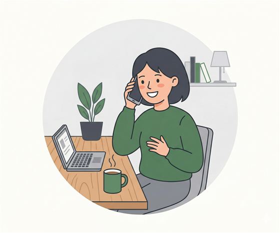 Illustration of a happy customer making a phone call at their desk